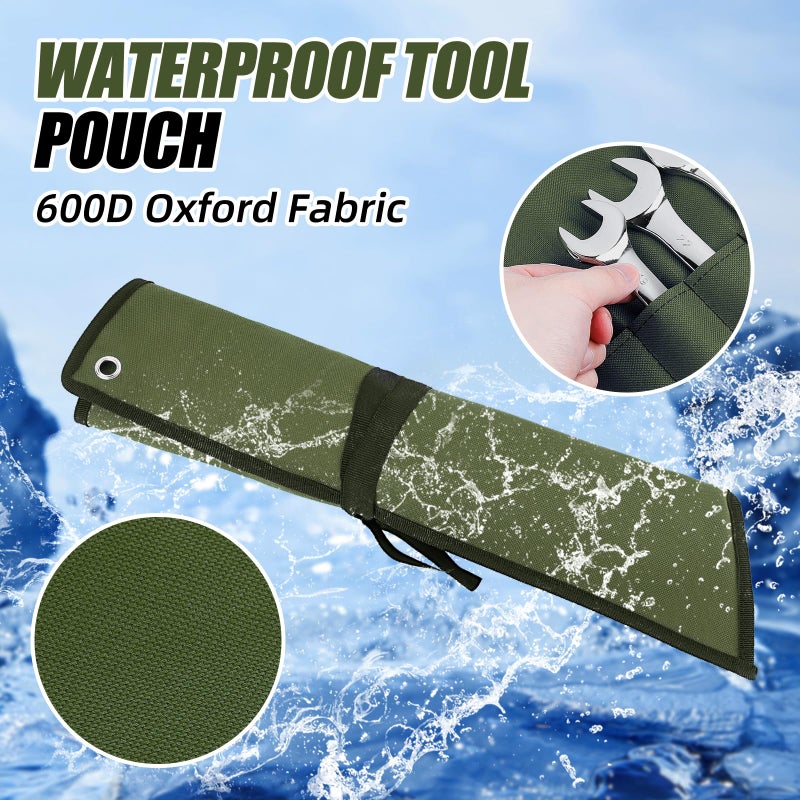 ROCKCOON Wrench Roll Organizer 16 Pockets  Wrench Pouch Roll Up with Water Proof Oxford Cloth  Tool Roll Bag for Wrenches Organization  Green - Image 3